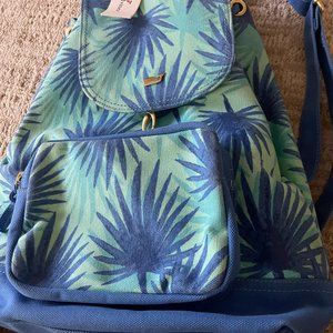 NWT Vineyard Vine Backpack. Blue green palm fronds.